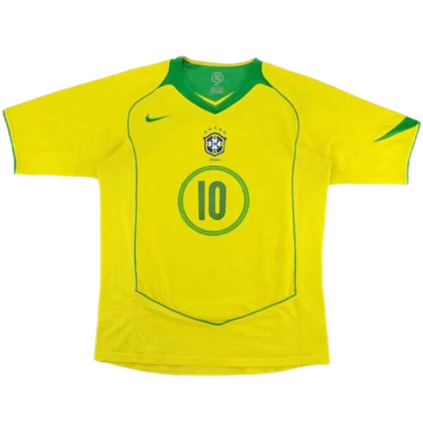 Ronaldinho #10 Retro Brazil Home Jersey 2004 - Image 2