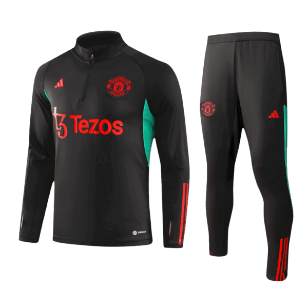 Kids Manchester United Zipper Sweatshirt Kit(Top+Pants) Black 2023/24