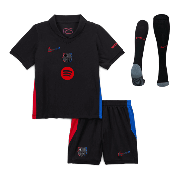 Kids Barcelona Away Spotify Logo Without Text Full Kit(Jersey+Shorts+Socks) 2024/25 - Image 3