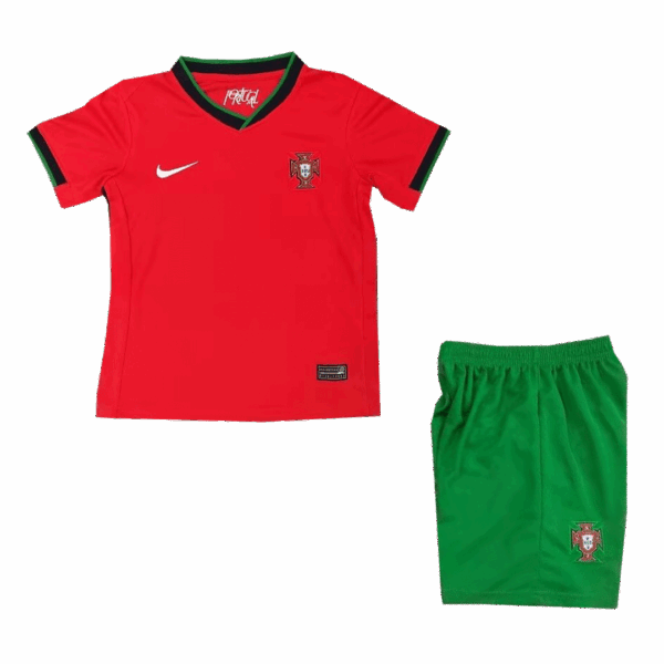 Kids Portugal Home Whole Kit Jersey+Shorts+Socks Euro 2024 - Image 3