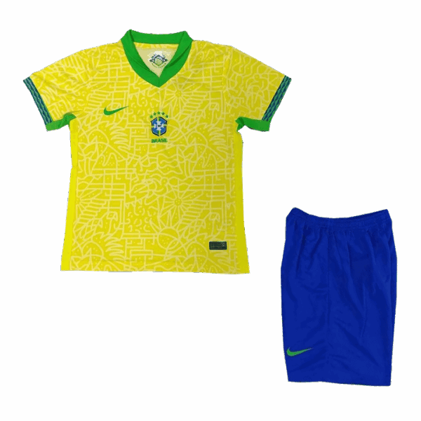 Kids Brazil Home Kit Jersey+Shorts 2024 - Image 2