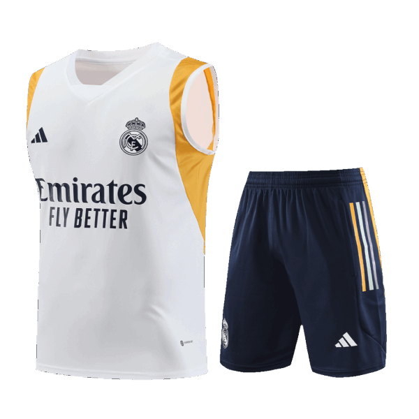 Real Madrid Sleeveless Training Kit (Top+Shorts) White 2023/24 - Image 2