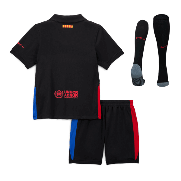 Kids Barcelona Away Spotify Logo Without Text Full Kit(Jersey+Shorts+Socks) 2024/25 - Image 4