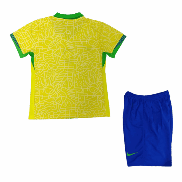 Kids Brazil Home Kit Jersey+Shorts 2024 - Image 3